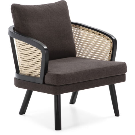 Fauteuil 80x75x86 Bois Noir/Tissu Soho-100/Rotin Naturel (1/5)