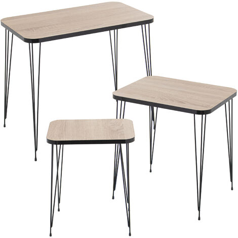 Ensemble 3 Tables Auxiliaires. Bois/Métal Noir +72270, Assemblage Requis 60X37X53+45X37X49+37X29X45 Cm (1/5)