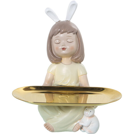 Figurine en résine Fille Assise avec Oreilles et Plateau en Métal 12X12X21 Cm (1/5)