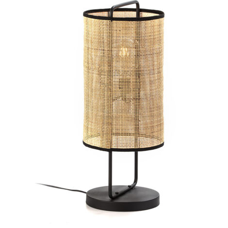 Lampe de table 27x27x67 Métal Noir/Rotin naturel (1/3)