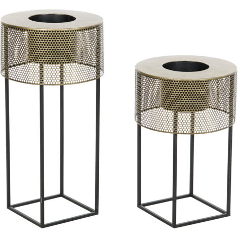 DKD Home Decor Set de pots de fleurs noir doré 33x33x67 cm (1/5)