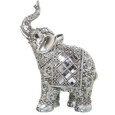 Figurine Résine Éléphant Argenté Avec Miroirs 17X8X23 Cm (1/2)