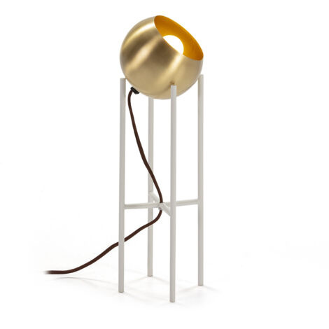 Lampe de Table 15x15x46 Métal Doré/Blanc (1/4)
