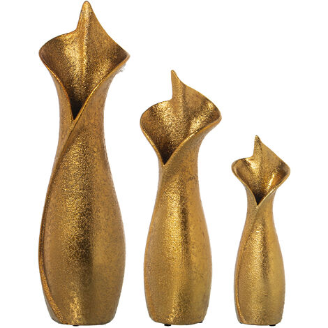Lot de 3 Vases Céramique Doré 14X11X48+12X9X38+9X8X28 Cm (1/4)