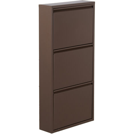 Fijalo – Étagère à chaussures en métal 3 tiroirs marron foncé 50x15x103 cm – Surface rugueuse – Meuble design pour rangement optimisé
