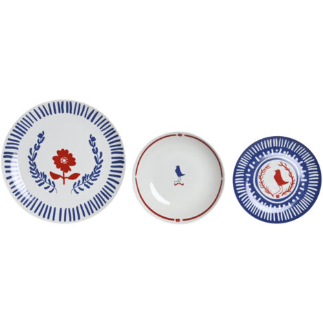 dkd-home-decor Set de Vajilla rouge bleu blanc 18 pièces (1/5)