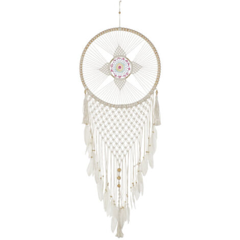 DKD Home Decor Attrape-rêves blanc en coton et rotin (1/4)