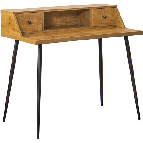 Bureau avec 2 tiroirs en bois, pieds en métal noir 100x57x93 cm, hauteur des pieds : 72 cm