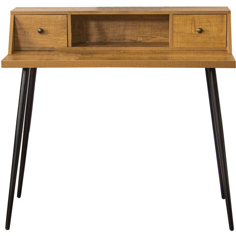 Bureau avec 2 tiroirs en bois, pieds en métal noir 100x57x93 cm, hauteur des pieds : 72 cm