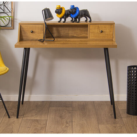 Bureau avec 2 tiroirs en bois, pieds en métal noir 100x57x93 cm, hauteur des pieds : 72 cm