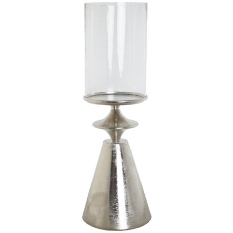 Bougeoir Aluminium Verre 24X24X72 Argenté Argenté (1/4)