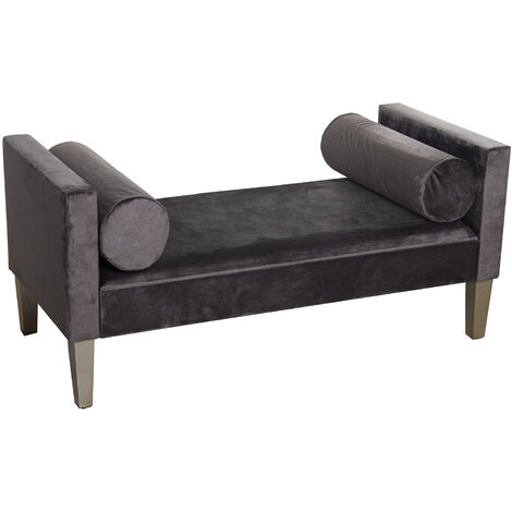 Pied de lit banquette bois/tissu polyester gris 113x53x52 cm, hauteur d'assise : 33 cm (1/5)
