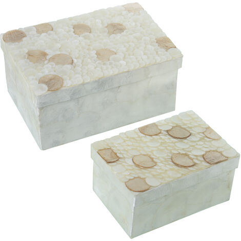 Lot de 2 Boites Rectangulaires en Nacre Cercles Naturels/Tan 21X14X10+16X11X8 Cm (1/3)