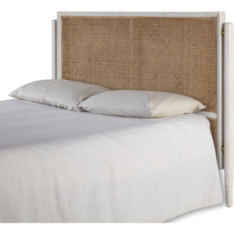 Tête de lit 160x6x110 Bois Blanc/Métal Doré/Rotin Naturel (1/2)