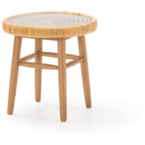Table d'Appoint 50X50X50 Bois/Osier Naturel/Verre Trempé 5Mm (1/2)