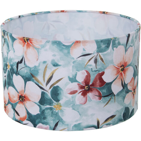 Abat-jour cylindrique en velours imprimé fleurs °40X25 cm, pour ampoule E-27