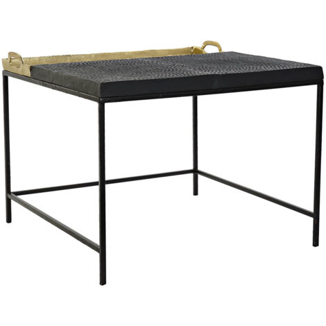 Table Café Acier Aluminium 61X61X49 Plateau Doré (1/5)