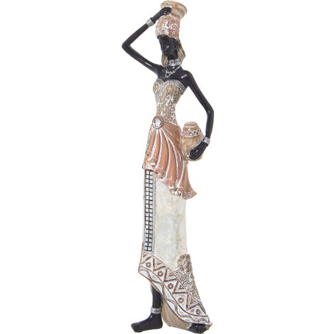 Figurine Résine Africaine Blanc/Doré 12X7X39 Cm (1/5)