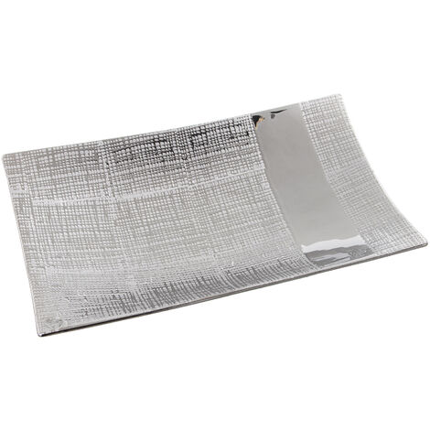Centre Rectangulaire Céramique Argentée 40X24X8 Cm (1/2)