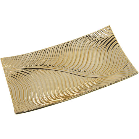 Centre Rectangulaire Céramique Doré 35X20X6 Cm (1/3)