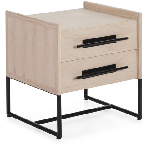 Table de chevet 2 tiroirs 50x45x54 Bois mindi naturel/Métal noir (1/5)