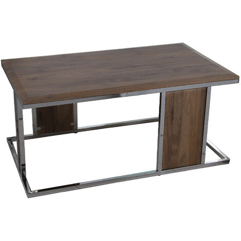 Table basse en bois et métal chromé, plateau biseauté 99x59x45 cm, coloris noyer (1/5)