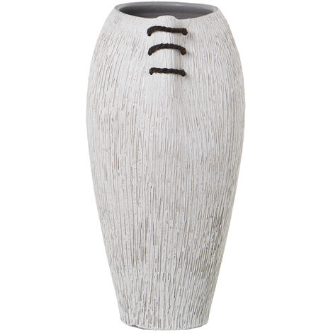 Vase en céramique 40 Cm rayé blanc C/cordon marron 20X23X40 Cm bouche: 12X15 Cm (1/4)