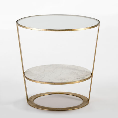 Table d'appoint 56x56x56 Verre/Marbre blanc/Métal doré (1/3)