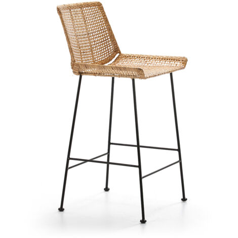 Tabouret 50x49x97 Métal Noir/Osier Naturel (1/4)