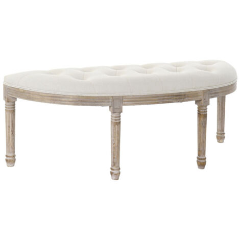 Banquette Demi-Lune Capitonnée Classique Bois et Polyester Beige (1/4)