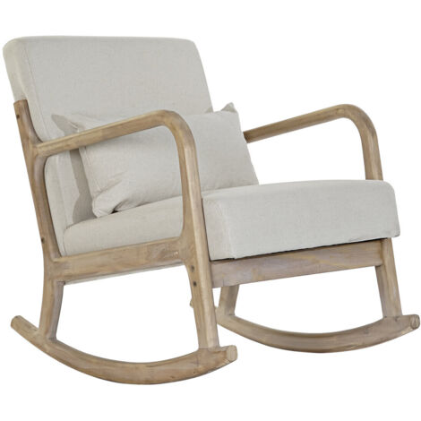 Fauteuil Bascule Lin Rubberwood 66X85X81 Beige (1/5)