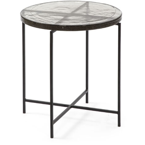 Table d'appoint 46x46x46 Verre Rustique/Métal Noir (1/4)