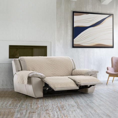 Housse De Canapé Inclinable Extensible Avec Console Centrale - Café Rayé - Taille Unique