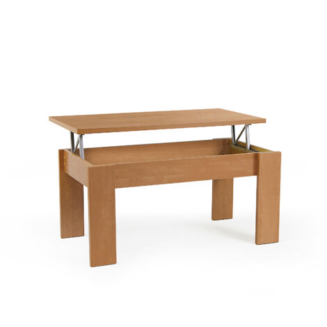 Table basse rectangulaire relevable. Avec compartiment de rangement supérieur. Couleur cerise. (Hauteur 51/63 cm/Largeur 105 cm/Profondeur 55 cm). (1/4)