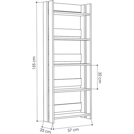 Bibliothèque avec 5 étagères. Couleur Safir. (Hauteur 155 cm/Largeur 57 cm/Profondeur 25 cm)