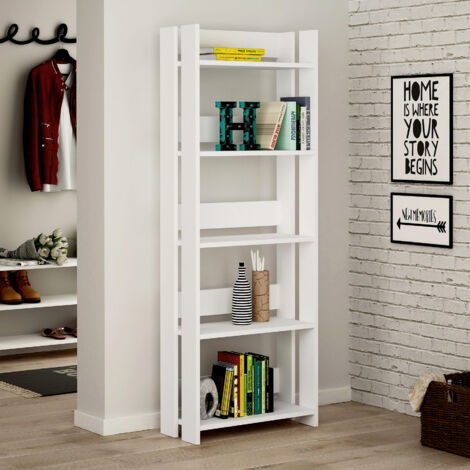 Bibliothèque avec 5 étagères. Couleur Blanc. (Hauteur 155 cm/Largeur 57 cm/Profondeur 25 cm)