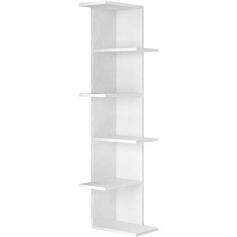 Etagère d'angle avec 4 étagères. Couleur Blanc. (Hauteur 141 cm/Largeur 37 cm/Profondeur 24 cm)