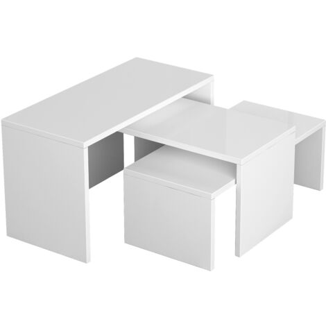 Ensemble de 3 tables basses blanches. 39x65x30, 32x65x30 et 24x65x30 cm (Hauteur x Largeur x Profondeur) (1/4)