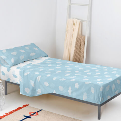Parure de draps Nuages 2 pièces 180x270 cm (Lit 105) Bleu (1/5)