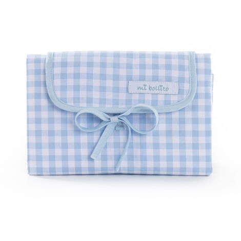Matelas à langer portable, pliable et imperméable. Tissu Vichy. Facile à ranger dans le sac de la maman. Idéal pour un cadeau de naissance. (Bleu) (1/5)