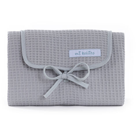 Matelas à langer portable, pliable et imperméable. Tissu 100% coton gaufré. Facile à ranger dans le sac de la maman. Idéal pour un cadeau de naissance. (gris clair)