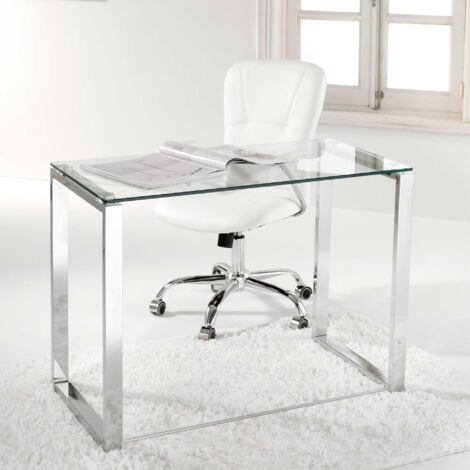 Fijalo – Table d'étude pour enfant 100 x 50 cm – Verre trempé translucide – Pieds chromés – Bureau moderne et élégant