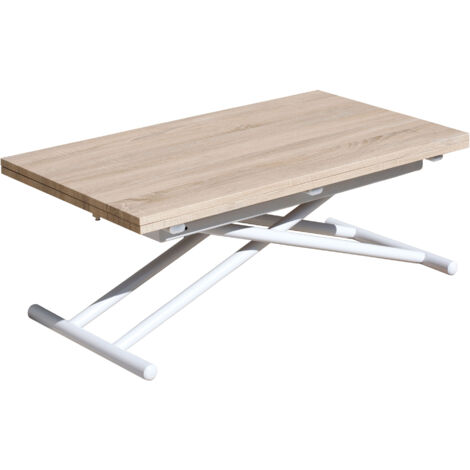 Table Centrale Élévatrice et Extensible Up - Down Blanc / Chêne. (1/5)