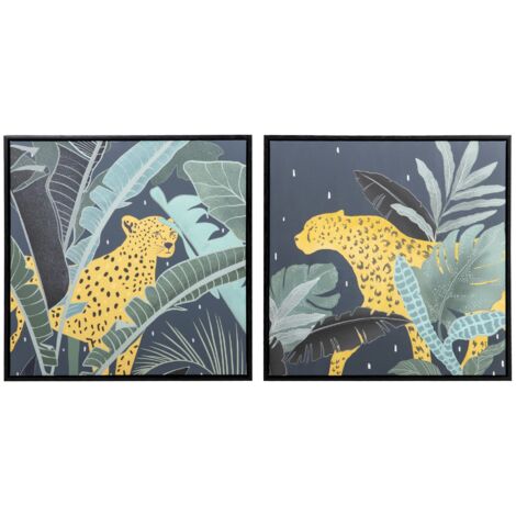 Lot de 2 tableaux sérigraphiés Tigre avec cadre 60x4x60 cm (1/2)