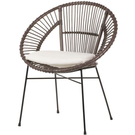Chaise en rotin et métal avec coussin blanc 72 x 60 x 87 cm (1/2)