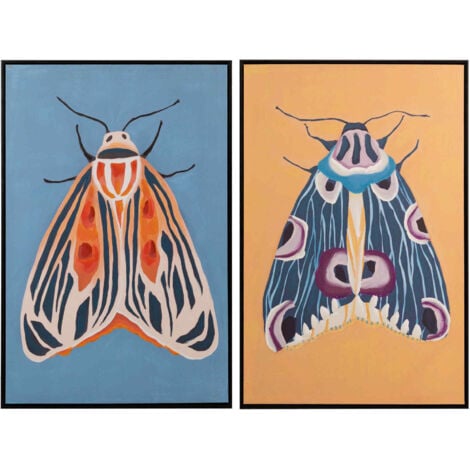 Lot de 2 tableaux papillons avec cadre noir 60x4x90 cm - 1