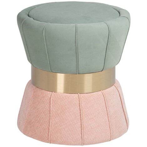 Pouf en velours bleu rose 40 x 40 x 44 cm (1/2)