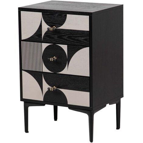 Table de chevet 3 tiroirs MDF Métal 46x35x70 cm (1/2)