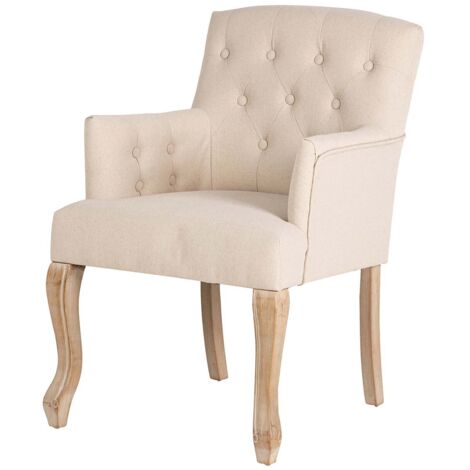 Fauteuil capitonné en lin avec pieds en bois, 59 x 62 x 85 cm (1/2)