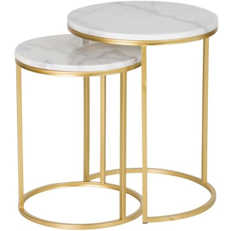 Lot de 2 tables en métal et marbre 41 x 41 x 50 cm 35 x 35 x 43 cm (1/2)